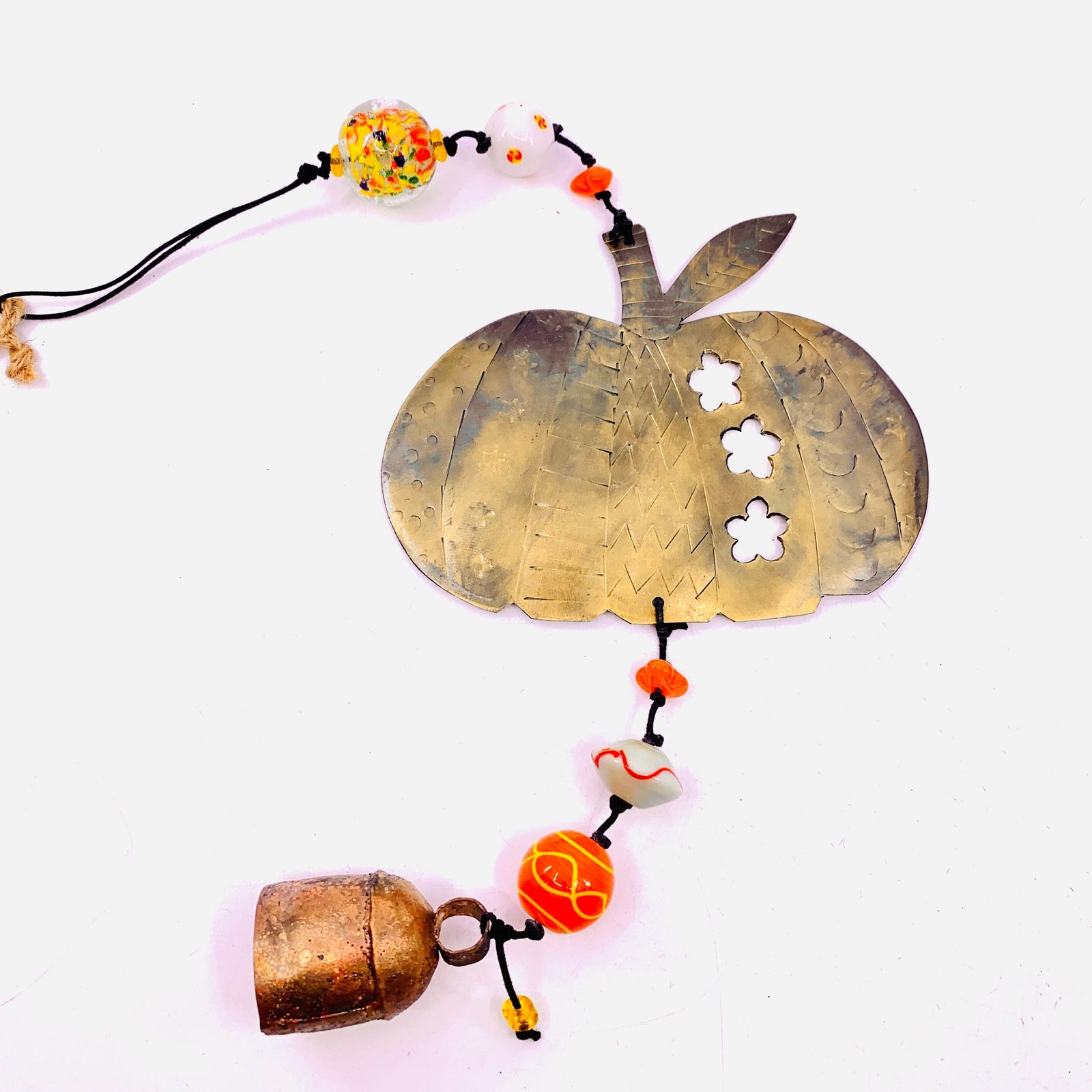 Hanging Beaded Glass with Bell, Pumpkin 7 Decor MOKSHA 
