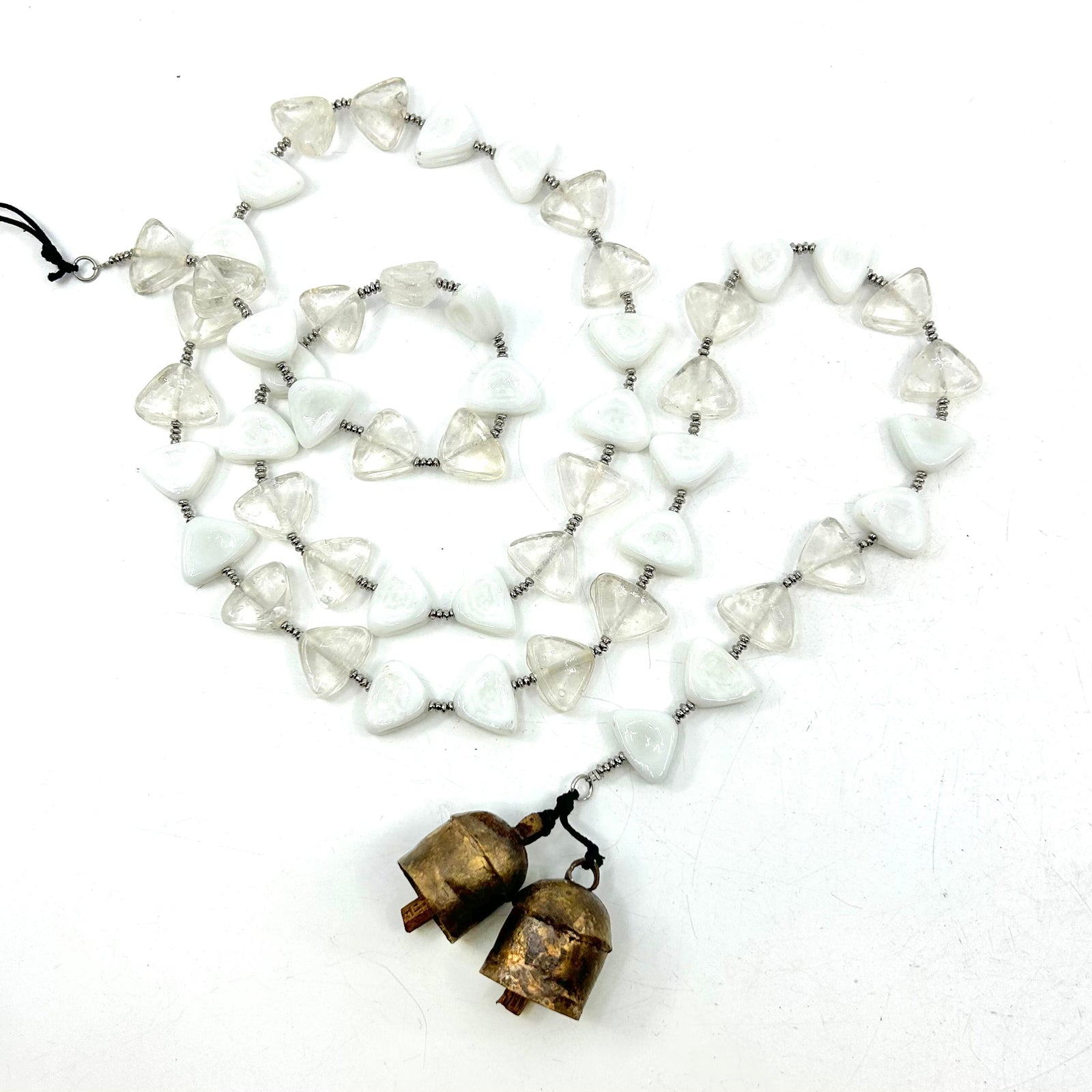 Hanging Beaded Glass with Bell, Cool Whites 8 Decor MOKSHA 