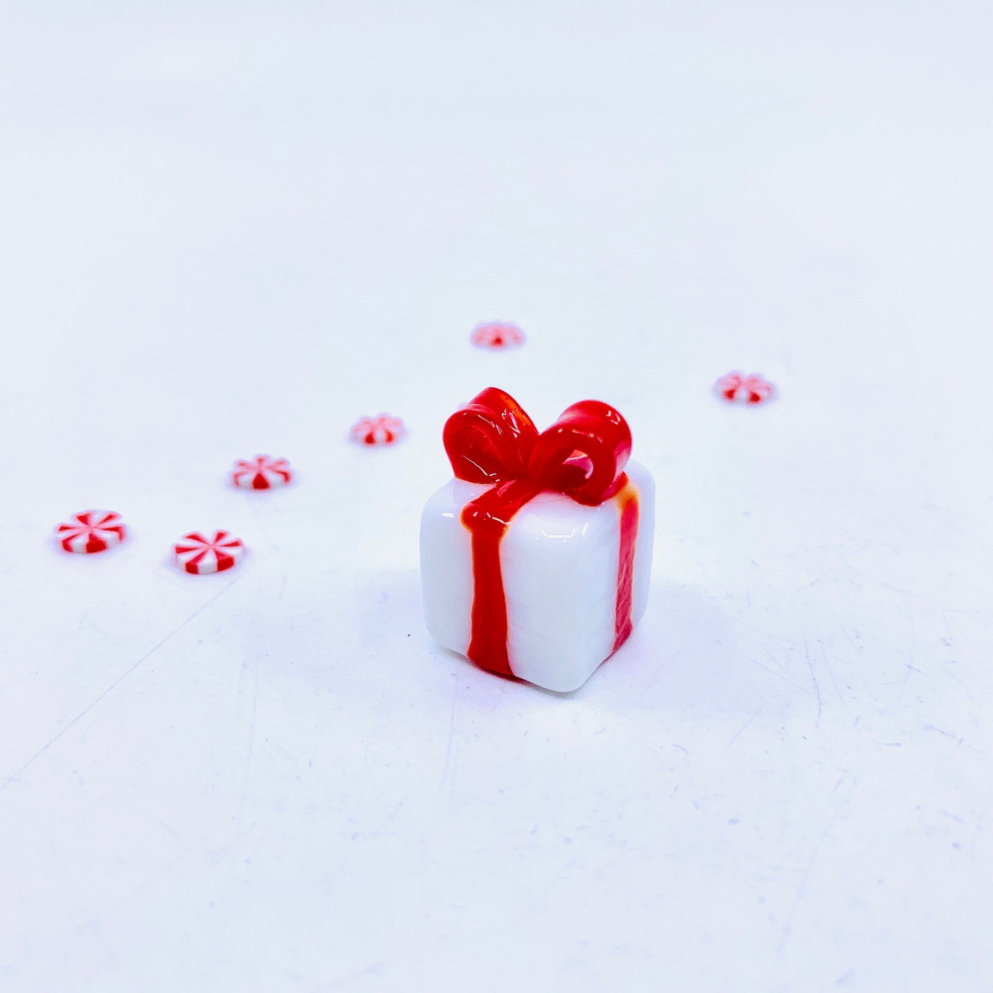Tiny Christmas Figurine 102 White Present Miniature - 