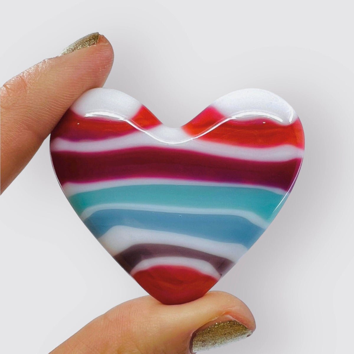 Fused Glass Pocket Heart, Rainbow Sherbert Miniature Glimmer Glass Gifts 