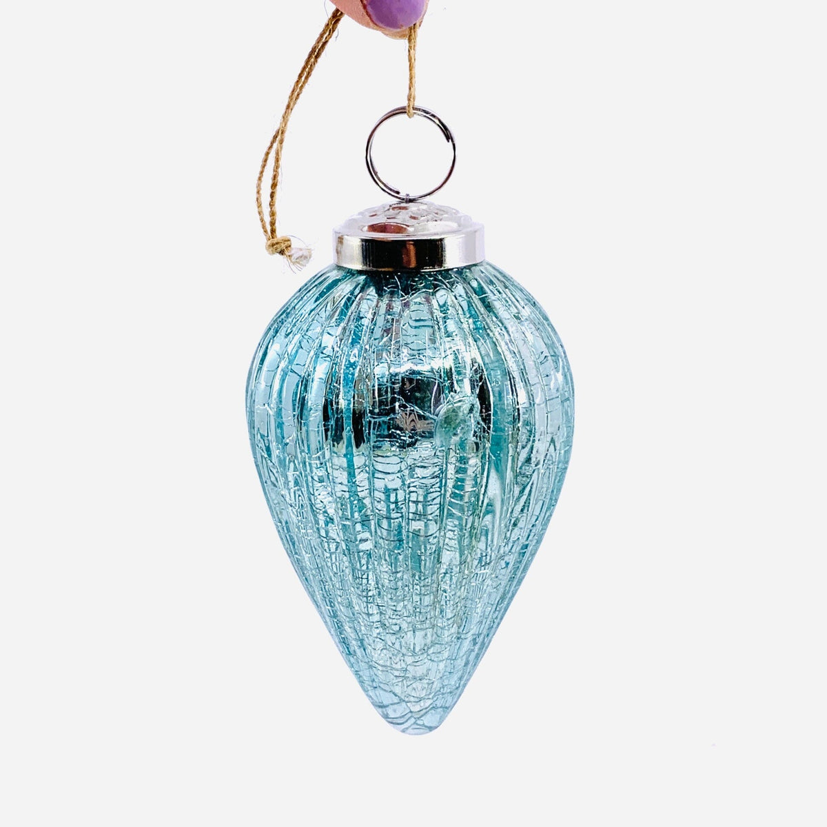 Mercury Glass Ribbed Crackle Ornament 8, Aqua India House Brass 