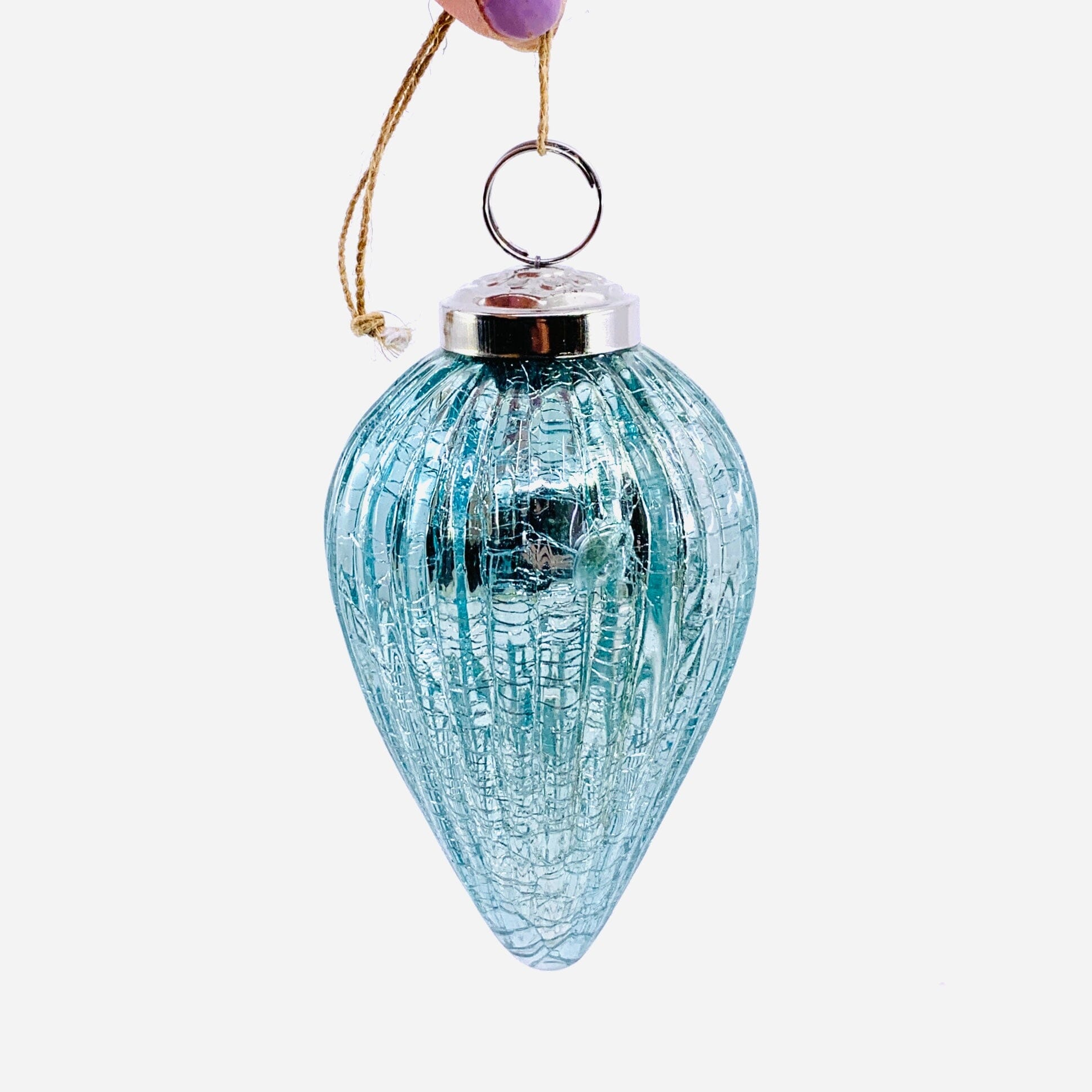 Mercury Glass Ribbed Crackle Ornament 8, Aqua India House Brass 