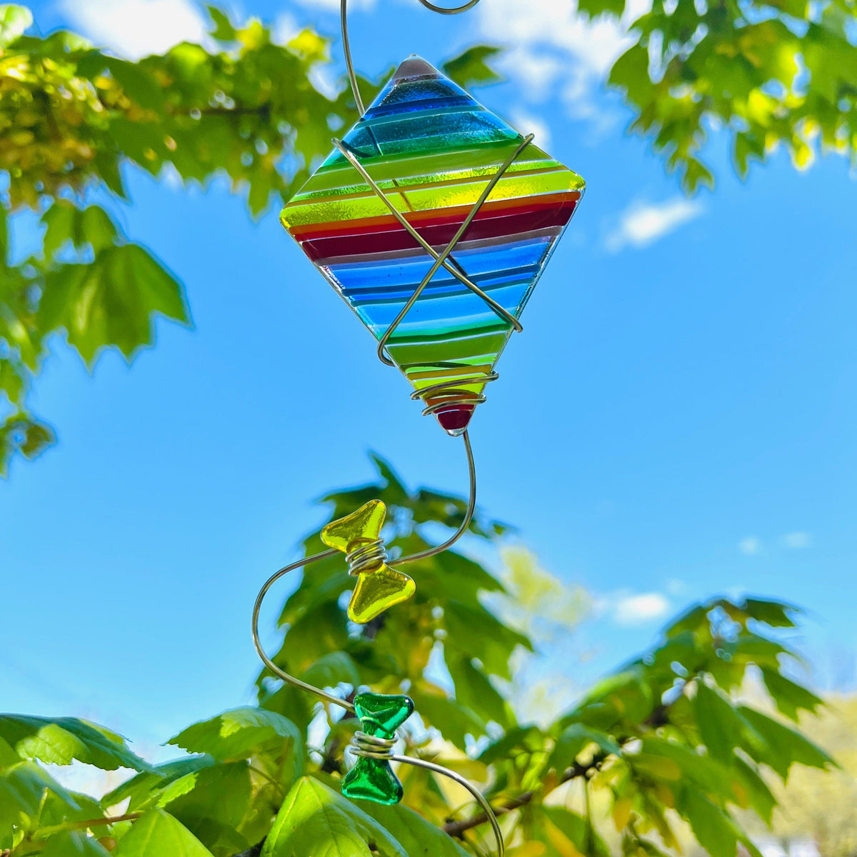 Fused Striped Kites, Rainbow Ornament Haywire Art 