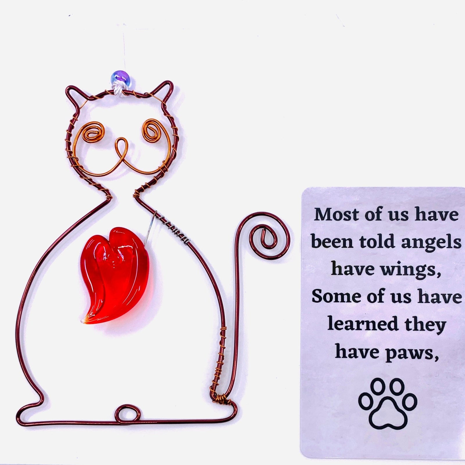 Carded Copper Suncatcher 3, Cat Decor Whimsical Wire and Glass 