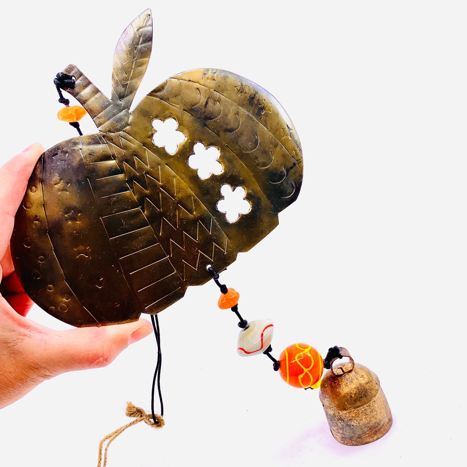 Hanging Beaded Glass with Bell, Pumpkin 7 Decor MOKSHA 