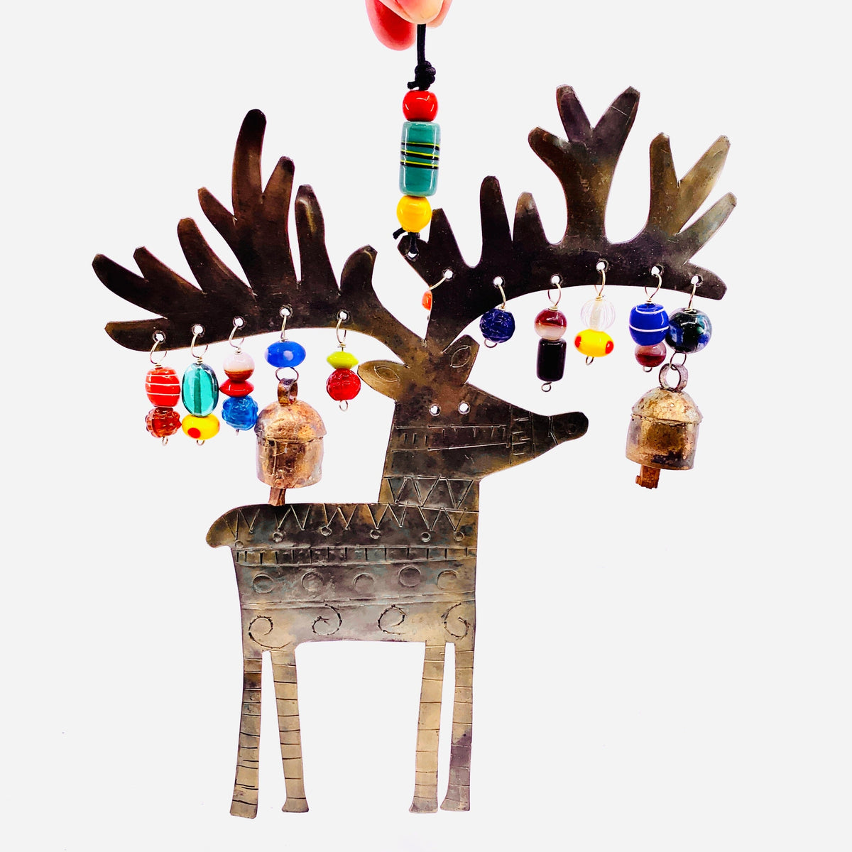 Hanging Beaded Glass with Bell, Rudolph the Reindeer 9