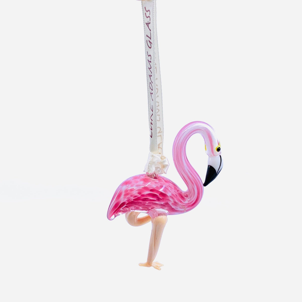 Ribbon Glass Ornament, Pink Flamingo Art Studio 
