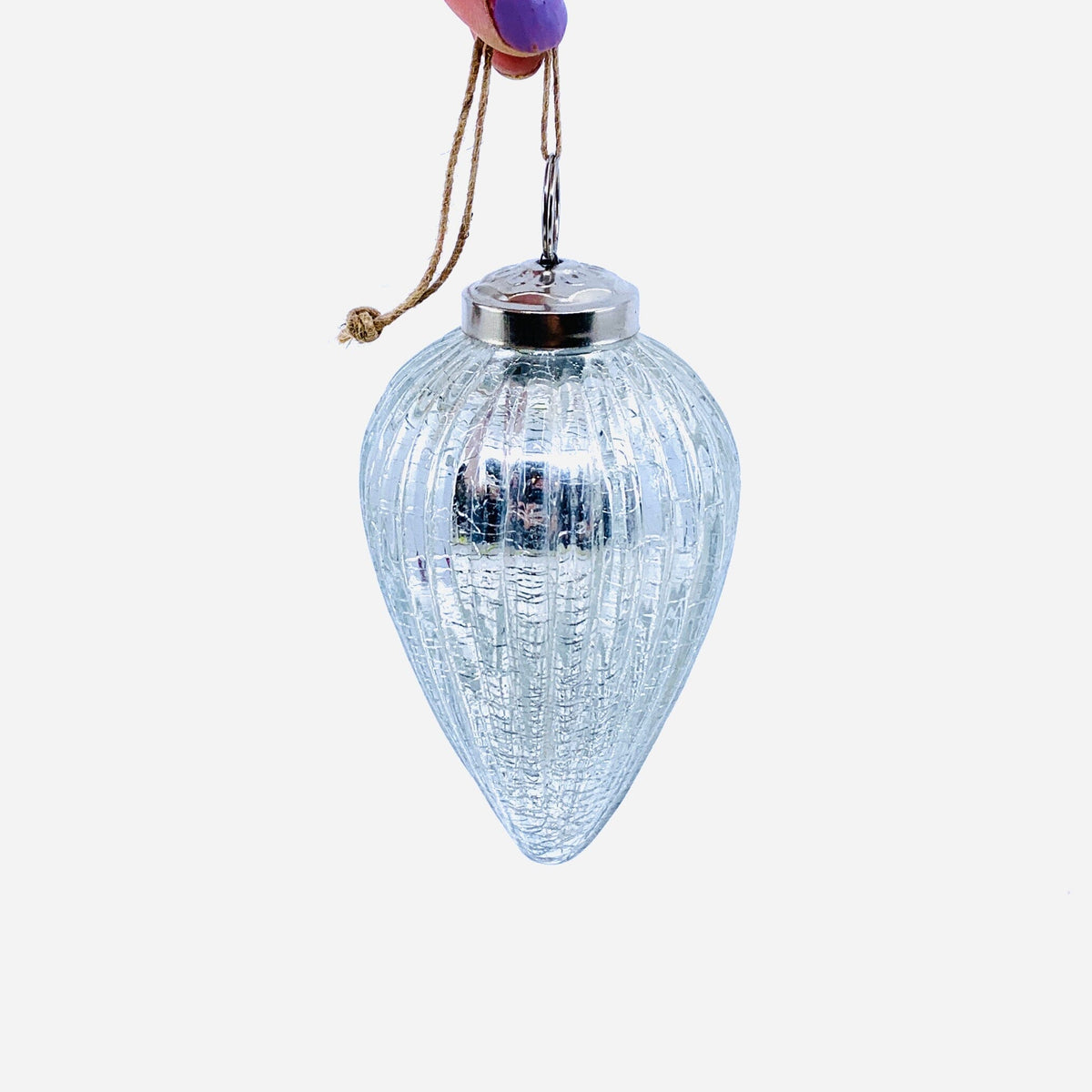 Mercury Glass Ribbed Crackle Ornament 2, Silver India House Brass 