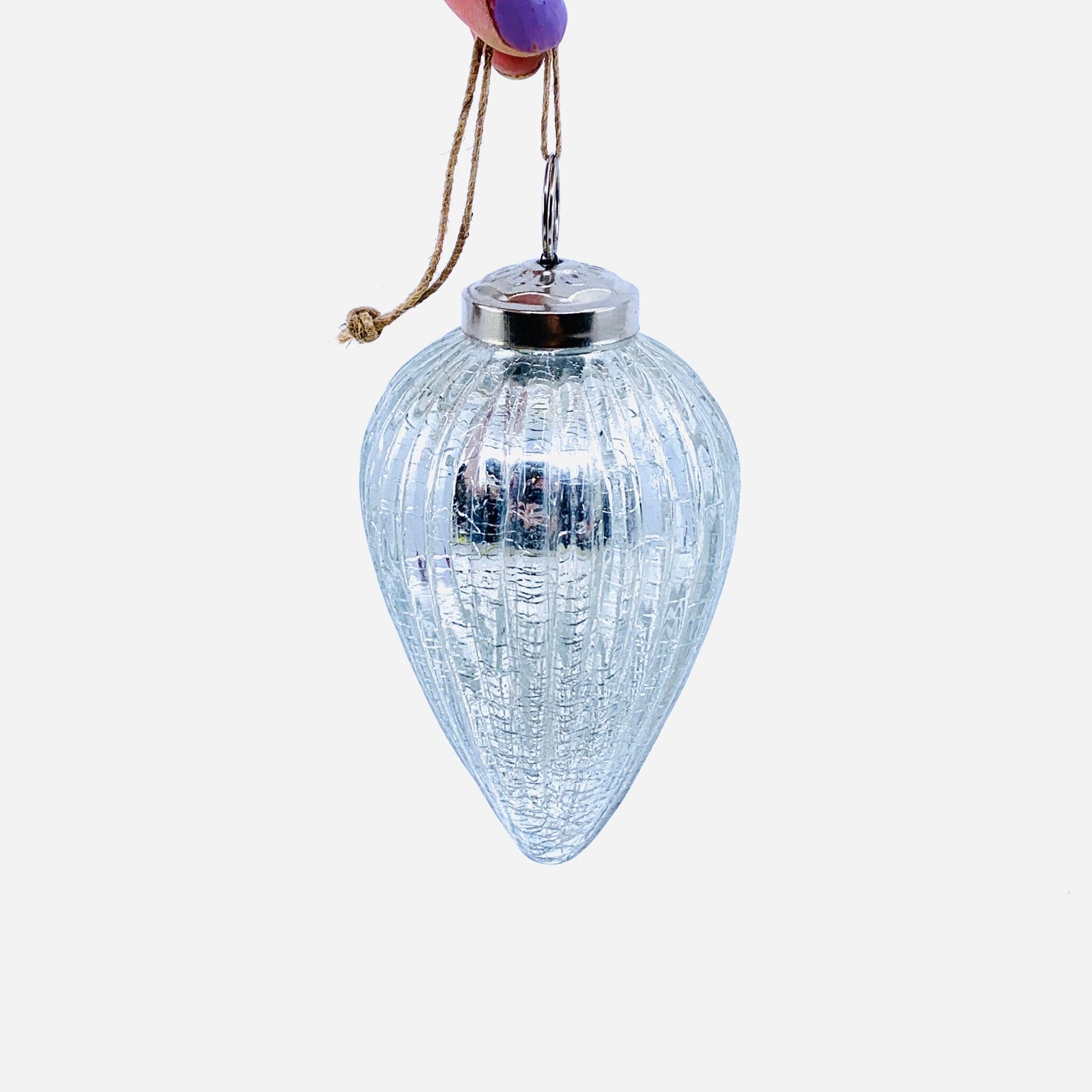 Mercury Glass Ribbed Crackle Ornament 2, Silver India House Brass 