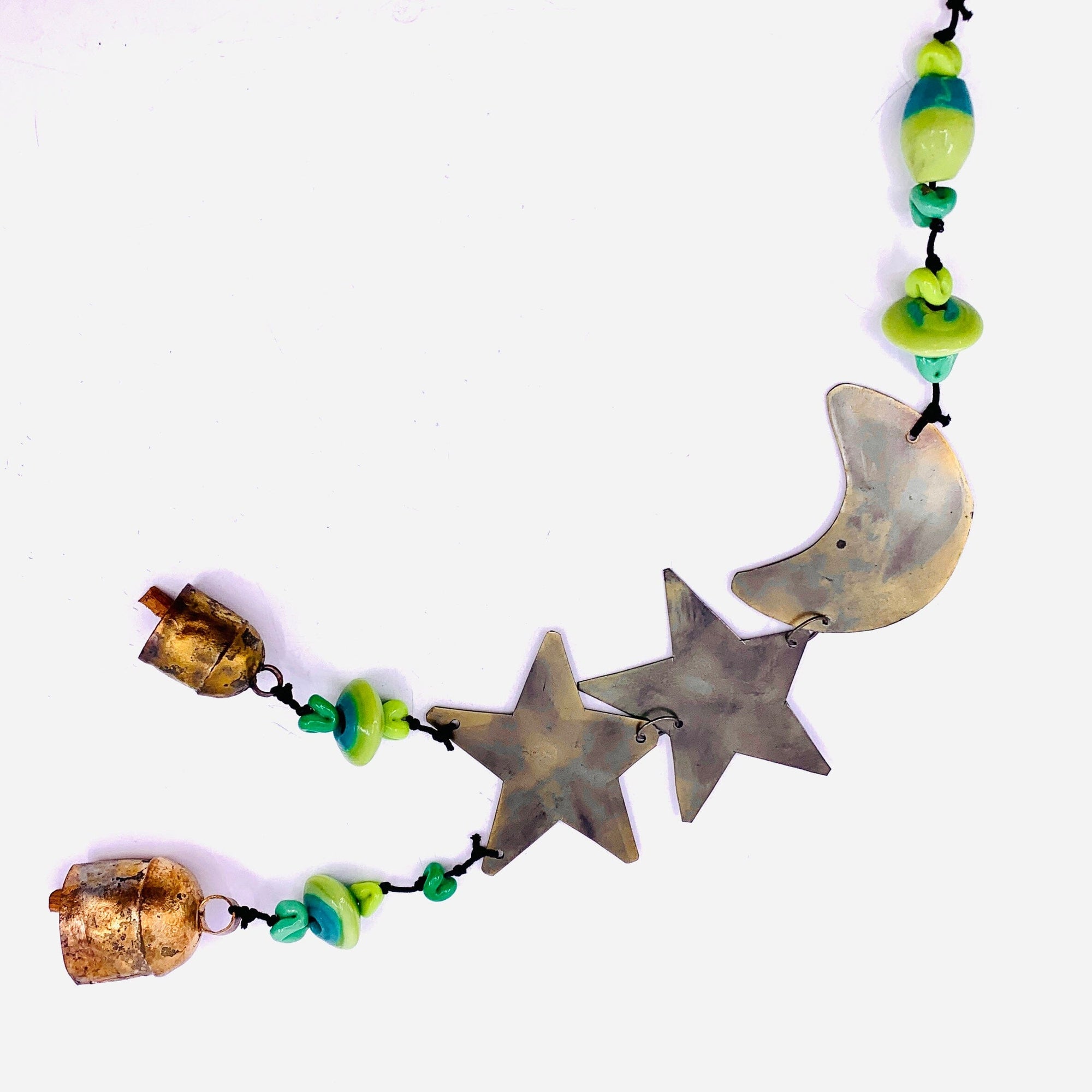 Hanging Beaded Glass with Bell, Moon and Stars 2 Decor MOKSHA 