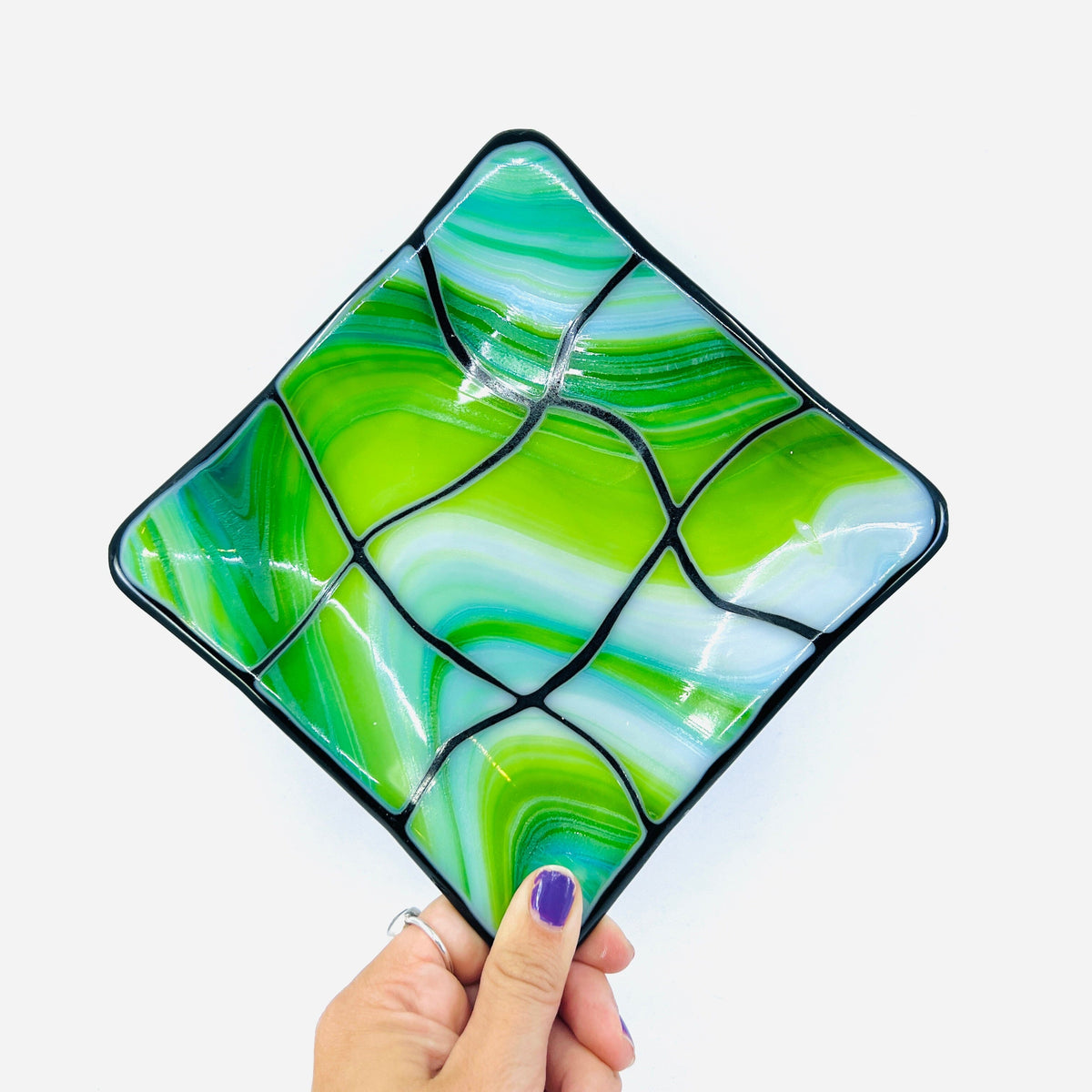 Fused Glass Dish, Green Marble Decor Jean - personal 