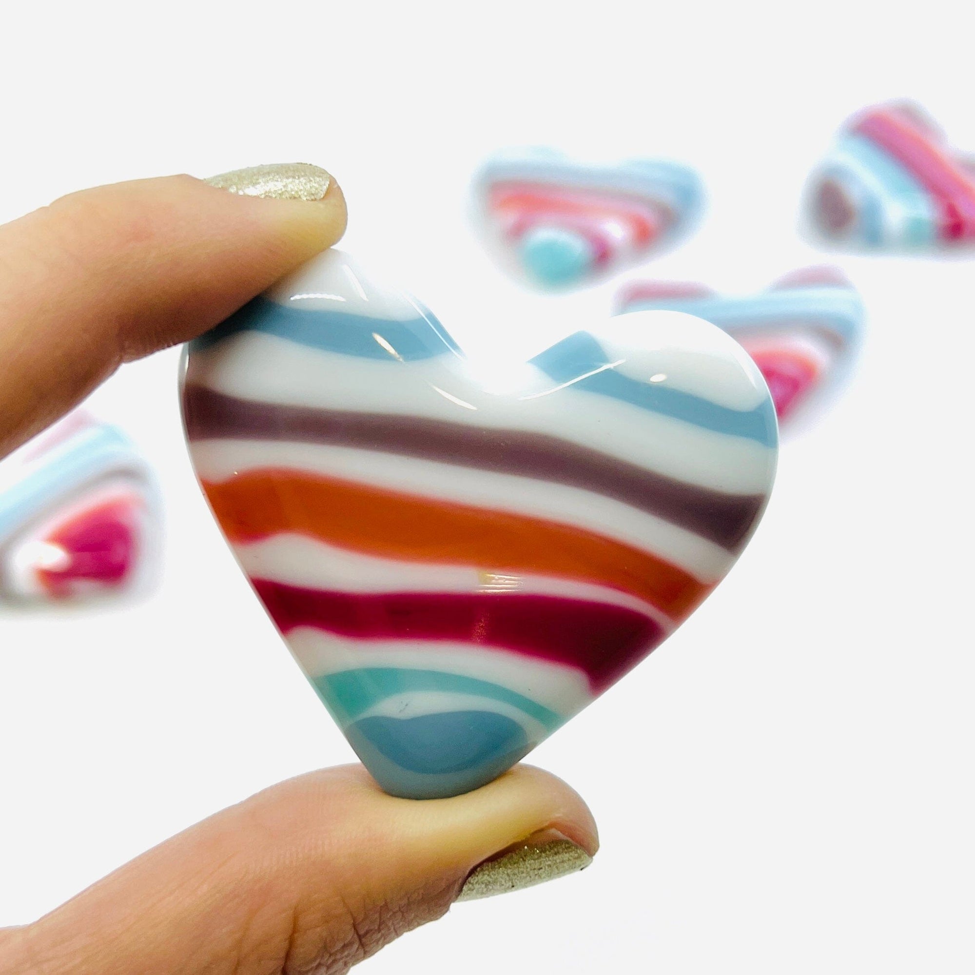 Fused Glass Pocket Heart, Rainbow Sherbert Miniature Glimmer Glass Gifts 