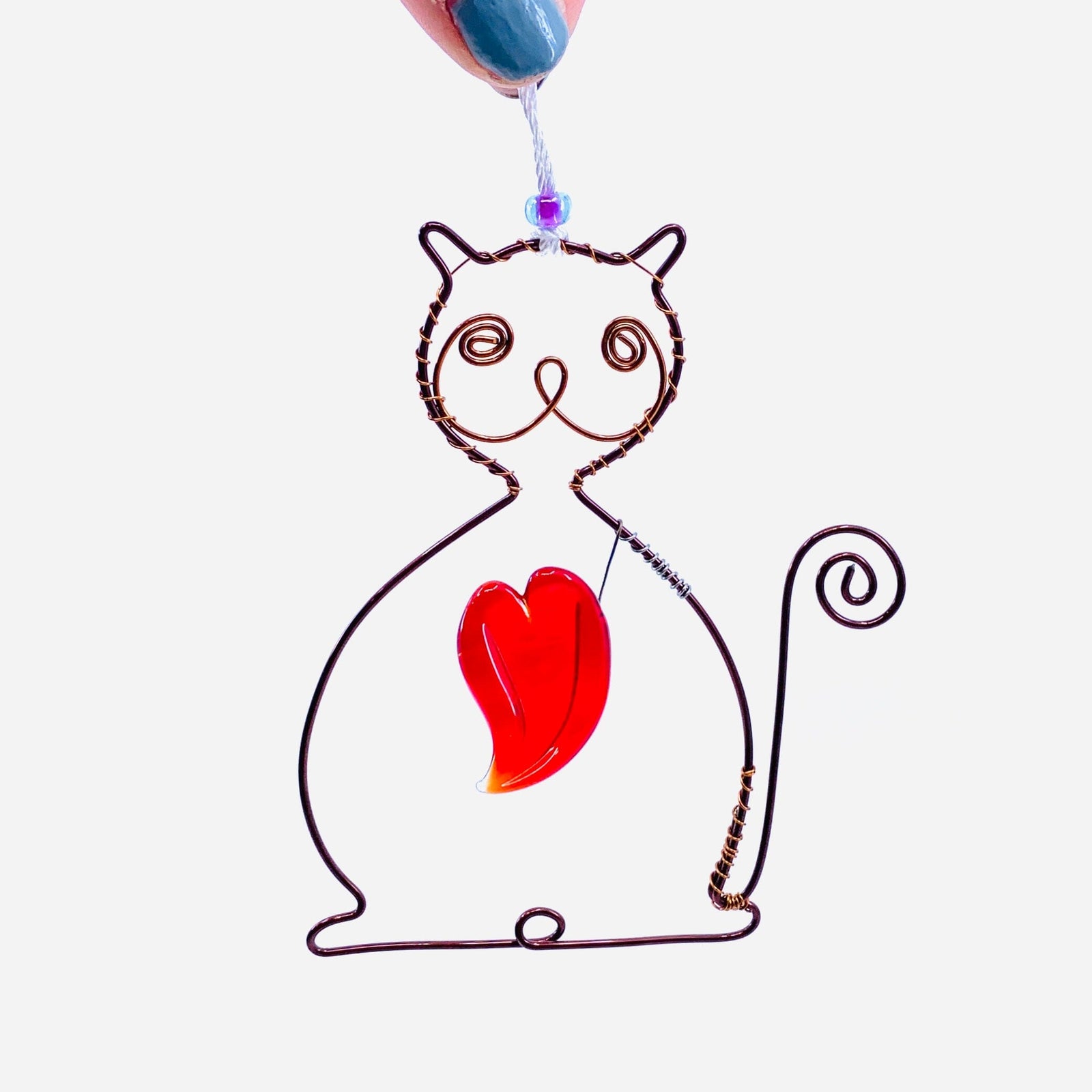 Carded Copper Suncatcher 3, Cat Decor Whimsical Wire and Glass 