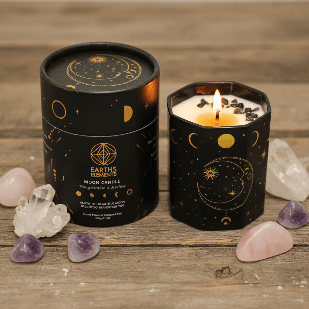 Moon Phase Crystal Candle Decor Earth's Elements 