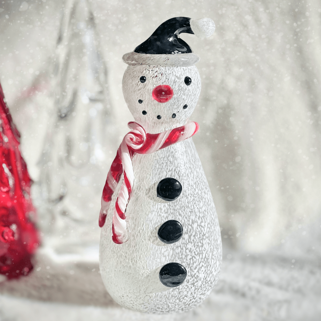 Blown Glass Snowman - Candy Cane Scarf Diamond Star 