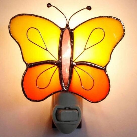 Stained Glass Orange Butterfly Nightlight Decor Gift Essentials 