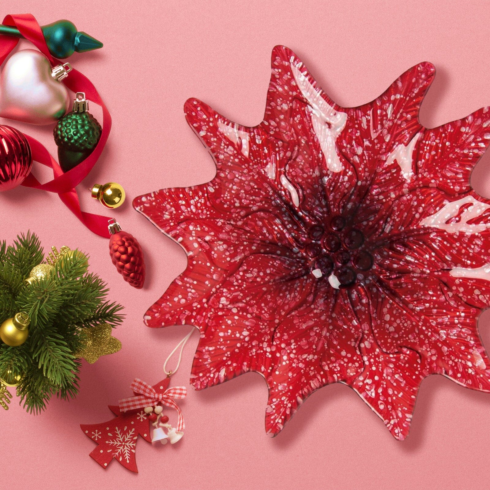 Glass Fusion Plate, Poinsettia 45 Decor Transpac 