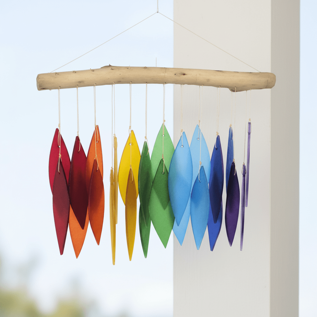 Over the Rainbow Driftwood Glass Wind Chime Gift Essentials 