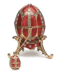 Bejeweled Enamel Trinket Box and Pendant 24, Red Faberge Style Egg Decor Kubla Craft 