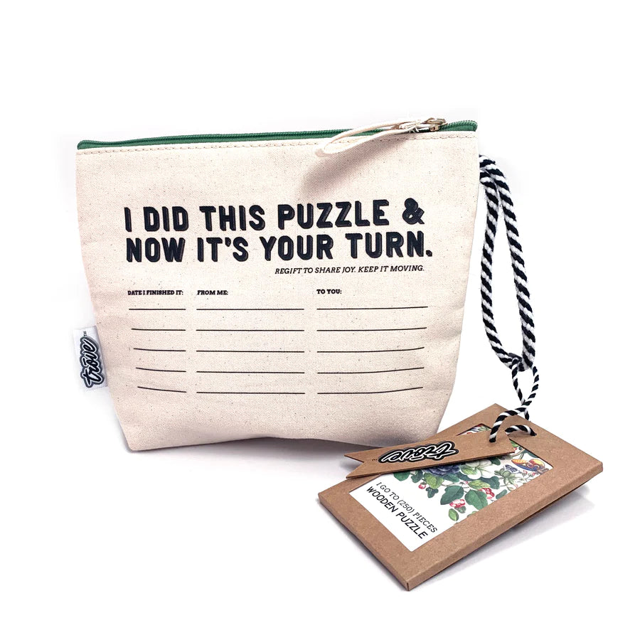 Wooden Puzzle In A Pass It On Pouch 2, Vintage Botanic TROVE 