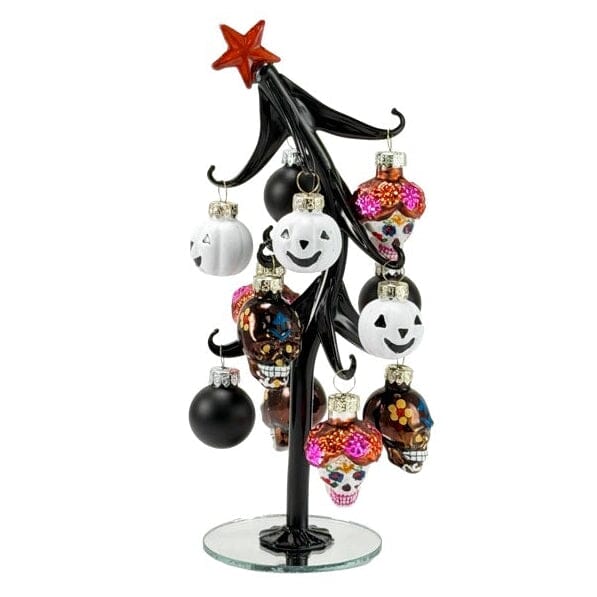 Glass Halloween Tree 21 - White Jack O Lantern Decor GANZ 