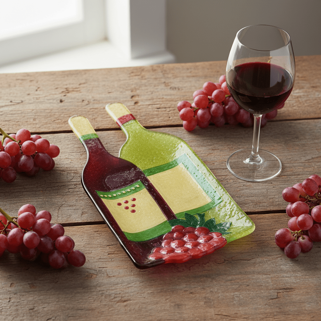 Glass Fusion Plate, Wine and Grapes 37 Decor Demdaco 