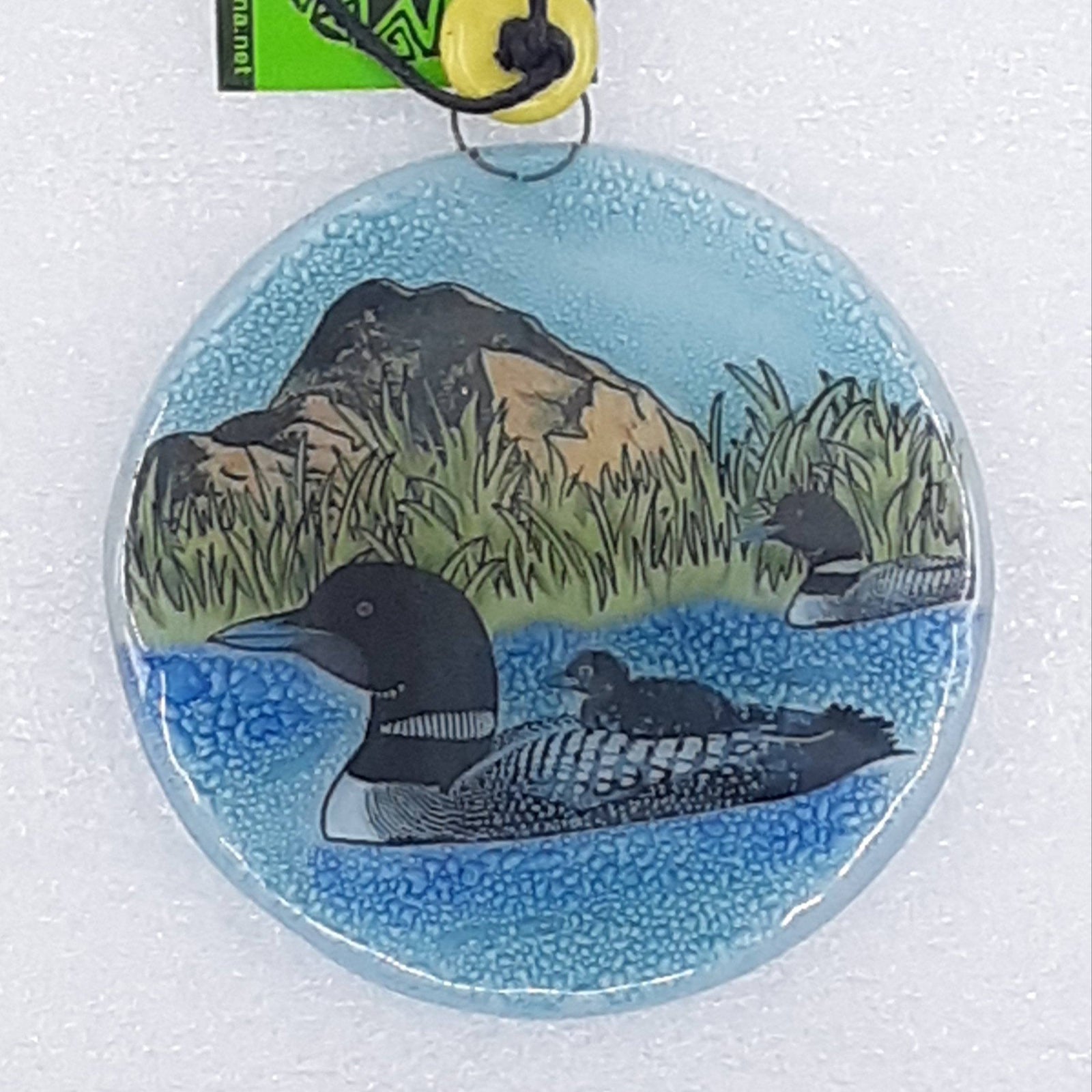 Fair Trade ornament 147 Loon & Baby Luke Adams Glass Blowing Studio 