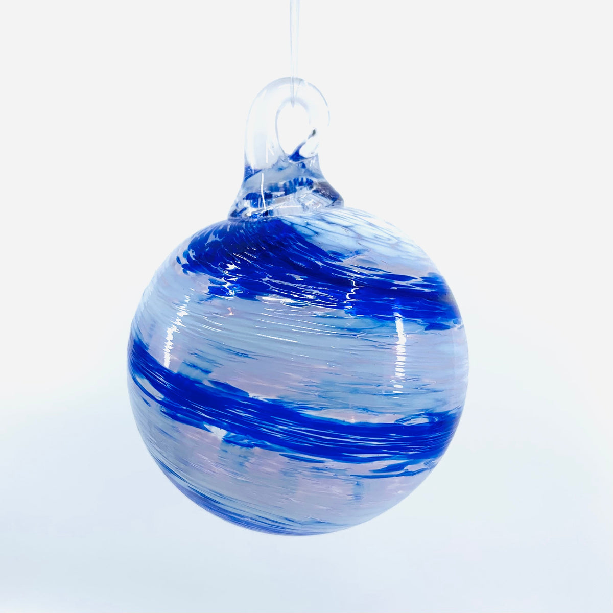 Mini Holiday Ornament, Blue Swirl Ornament Luke Adams Glass Blowing Studio 