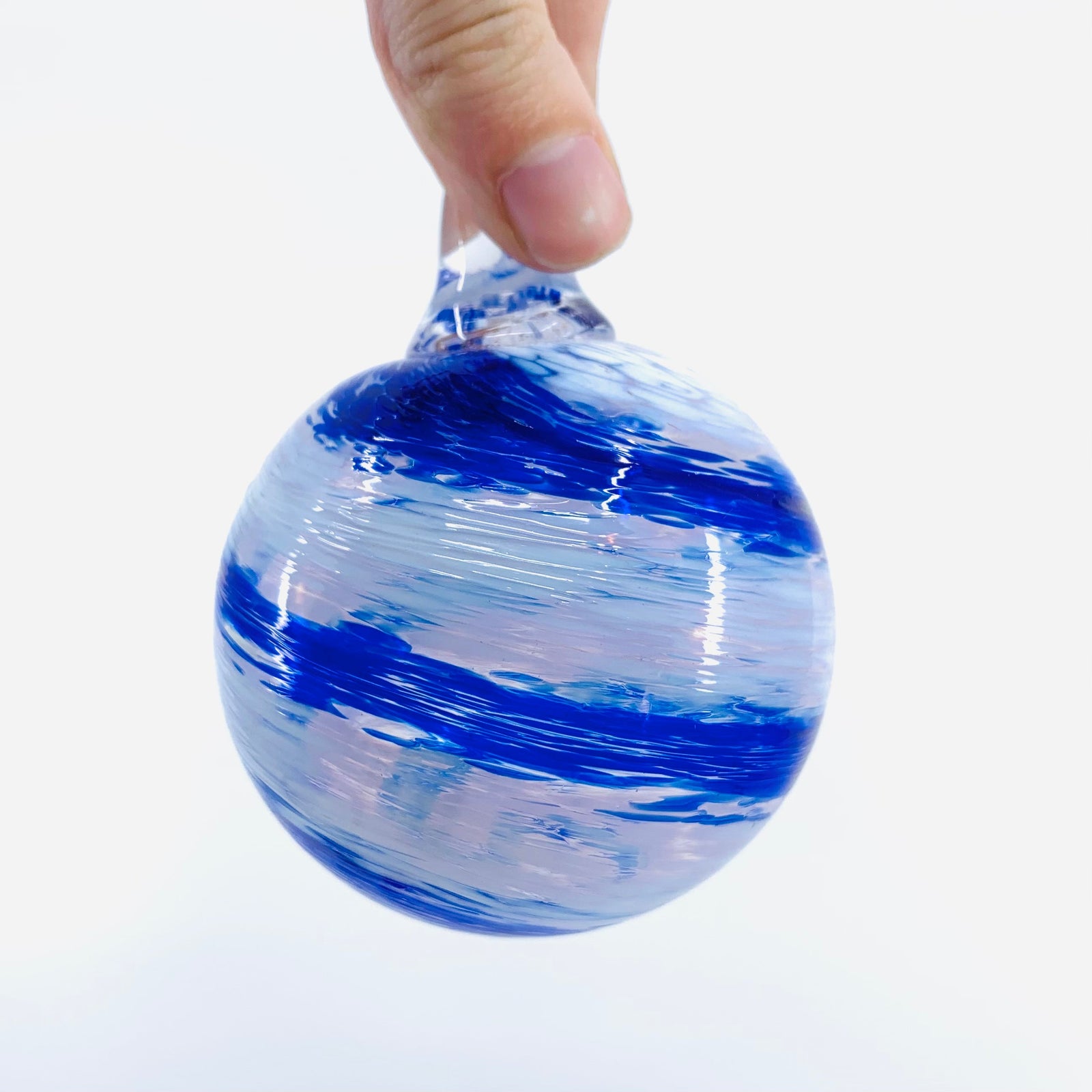 Mini Holiday Ornament, Blue Swirl Ornament Luke Adams Glass Blowing Studio 