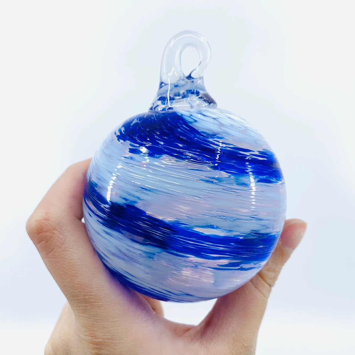 Mini Holiday Ornament, Blue Swirl Ornament Luke Adams Glass Blowing Studio 
