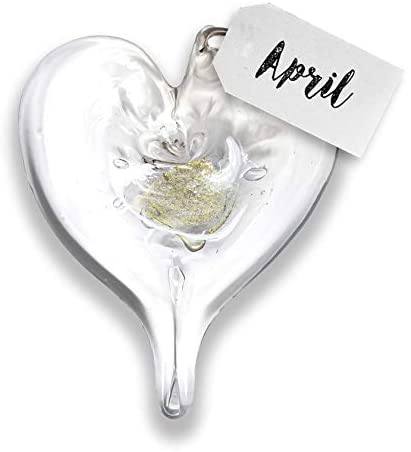 April Birthstone Small Heart- Diamond Luke Adams Glass Blowing Studio 