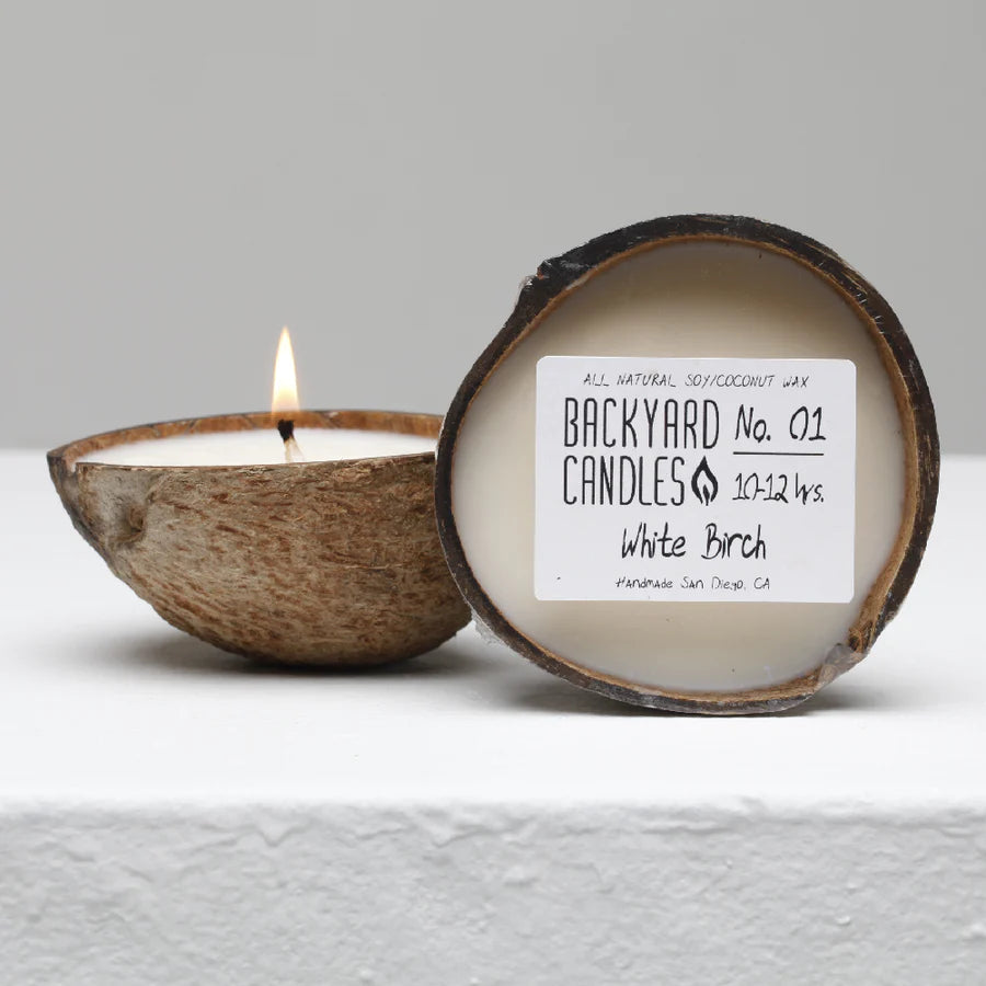 Coconut Shell Candle, White Birch Decor Backyard Candles 