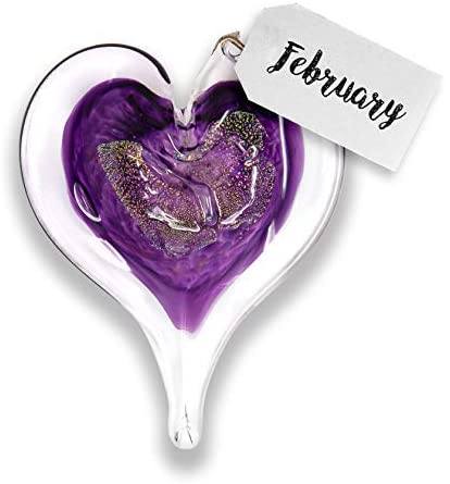 February Birthstone Small Heart- Amethyst Luke Adams Glass Blowing Studio 