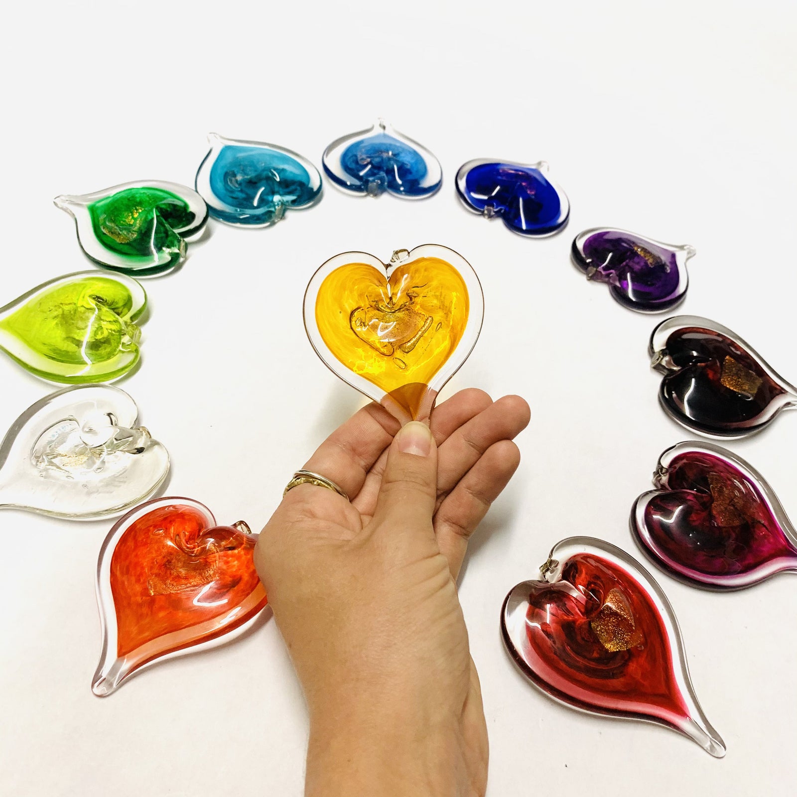 Heart Ornament, Citrine Suncatcher Luke Adams Glass Blowing Studio 