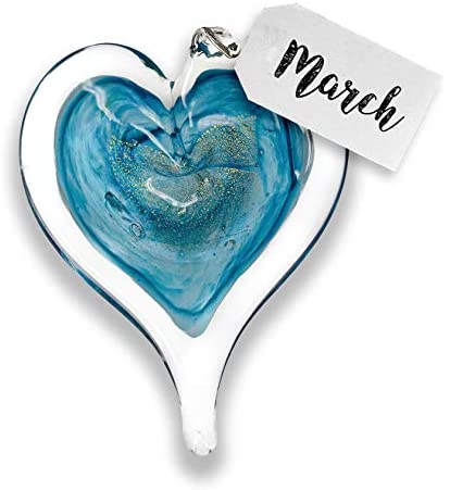 March Birthstone Small Heart- Aquamarine Luke Adams Glass Blowing Studio 