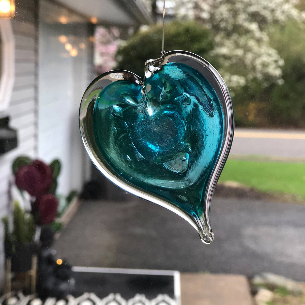 Mexican Blown Glass Heart, Aquamarine