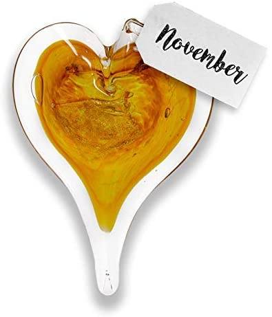 November Birthstone Small Heart- Citrene Luke Adams Glass Blowing Studio 