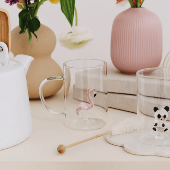 Tiny Animal Glass Mug, Flamingo Decor MiniZoo 