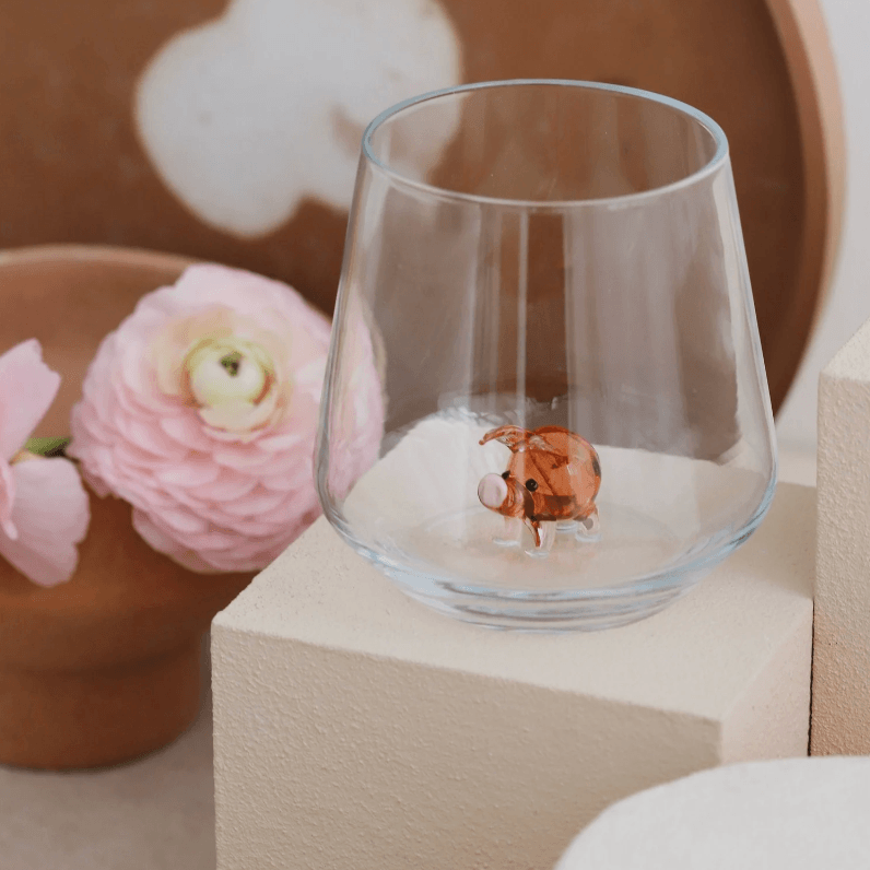Tiny Animal Wine Glass, Pink Piggy Decor MiniZoo 
