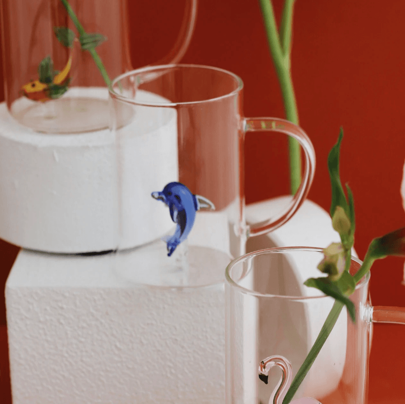 Tiny Animal Glass Mug, Dolphin Decor MiniZoo 