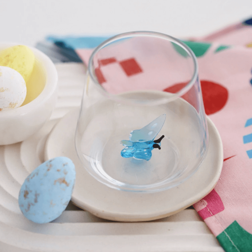Tiny Animal Wine Glass, Blue Butterfly Decor MiniZoo 