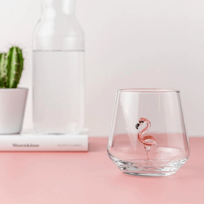Tiny Animal Wine Glass, Flamingo Decor MiniZoo 