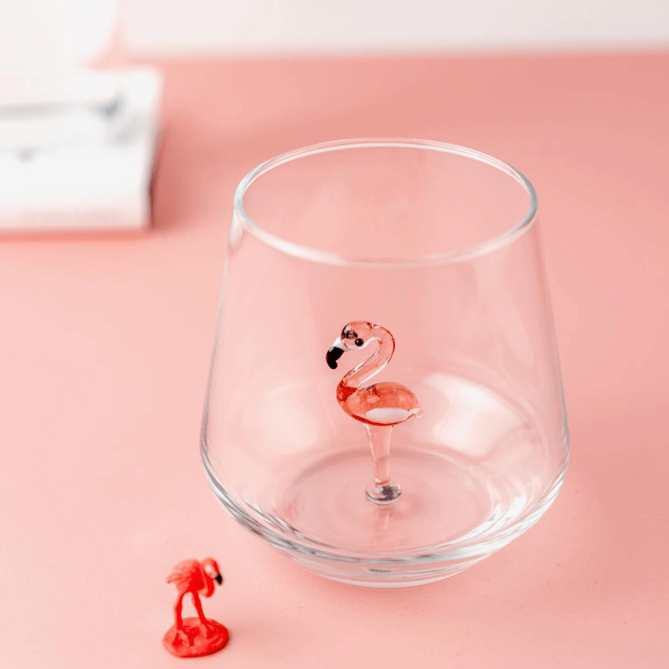 Tiny Animal Wine Glass, Flamingo Decor MiniZoo 