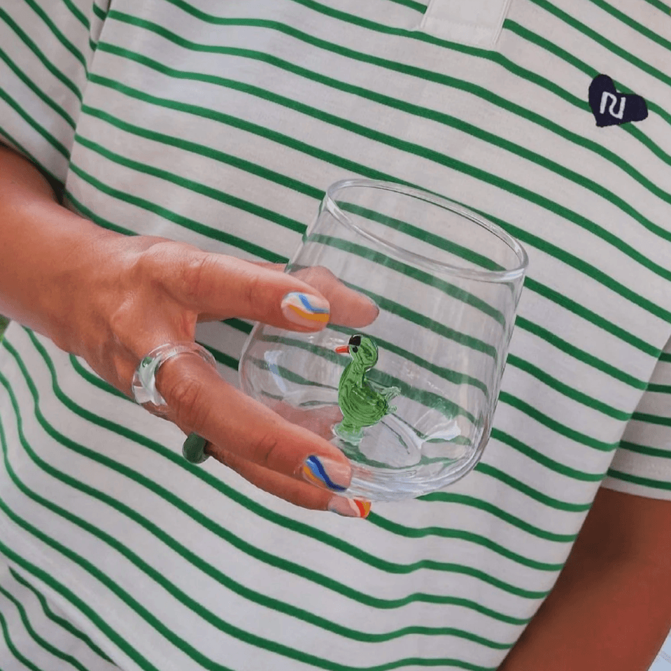 Tiny Animal Wine Glass, Green Ducky Decor MiniZoo 