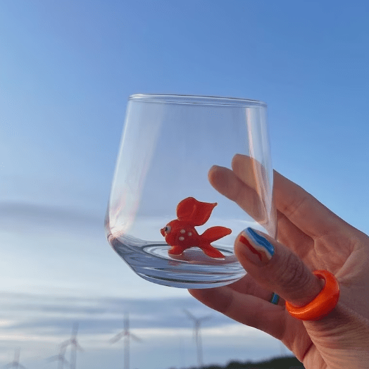 Tiny Animal Wine Glass, Goldfish Decor MiniZoo 