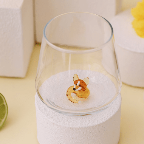 Tiny Animal Wine Glass, Fox Decor MiniZoo 