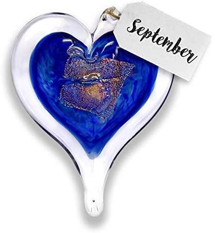 September Birthstone Small Heart- Sapphire Luke Adams Glass Blowing Studio 
