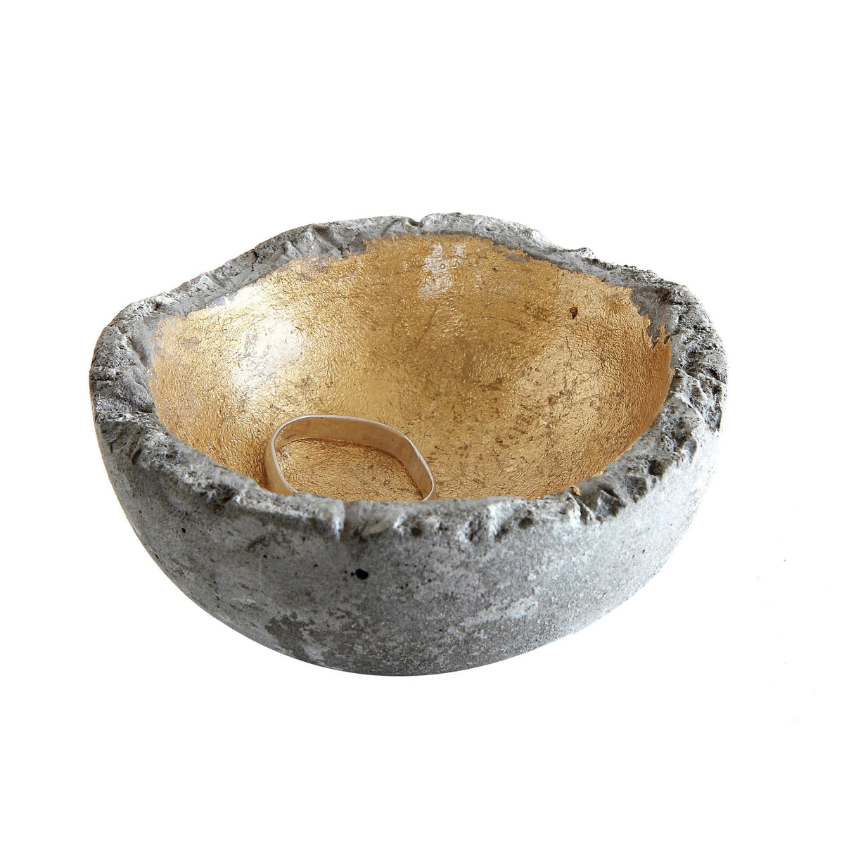 Decorative Cement Bowl with Gold Leaf Decor Creative Co-op 