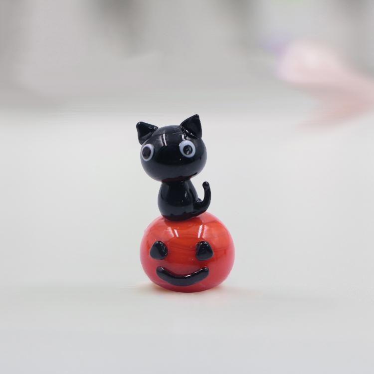 Little Glass Cat on a Pumpkin Miniature - 