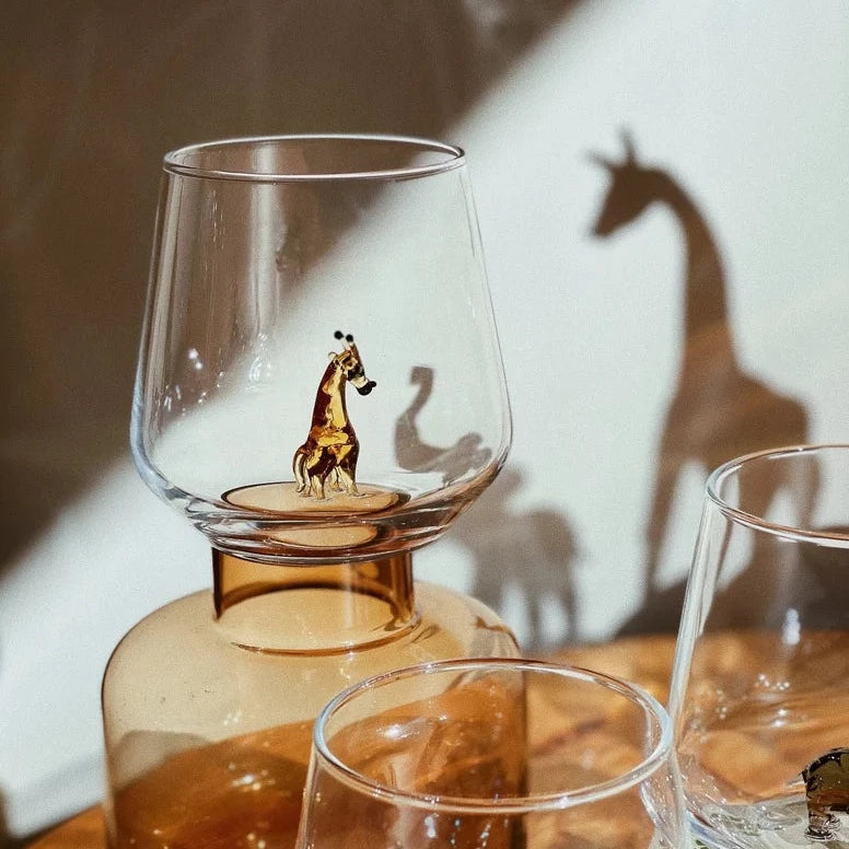 Tiny Animal Wine Glass, Giraffe Decor MiniZoo 